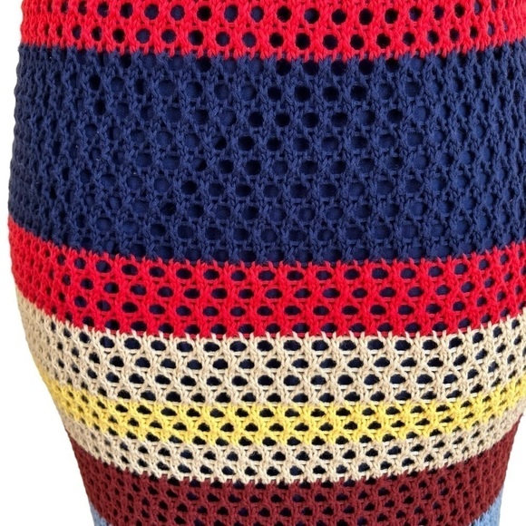 Cato Crochet Maxi Dress Retro 70s Boho Beach Dress Colorblock Striped Sz M - Picture 11 of 16